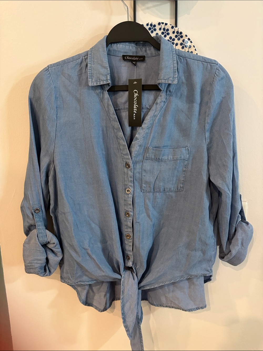 NWT denim lightweight shirt with tie hem